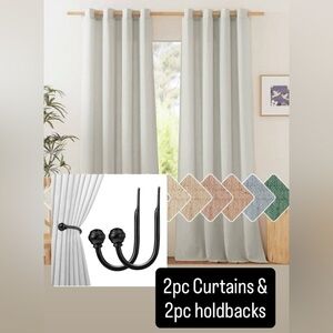 NICETOWN 2 pc Gray Linen Curtains Privacy Light Filtering incld 2 pc Holdbacks